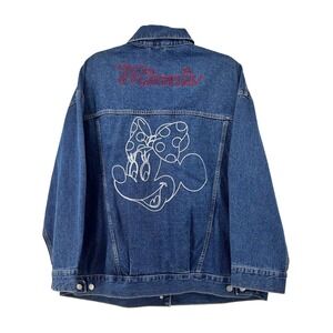 Old Navy x Disney Minnie Mouse Embroidered Denim Jacket Medium Wash Blue NWT